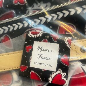 Brighton Hearts a Flutter Cosmetic Bag - Black with Red Hearts